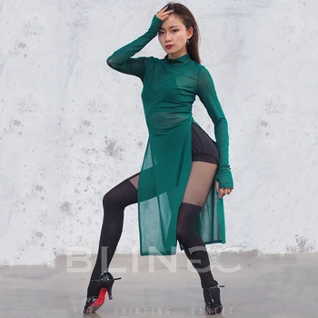 Nový latinský Tanečných Kostýmov, Ženy Šaty Dlhé Rukávy Sexy Split Sukne Tango/Sála Dancewear Dámy Strana Zobraziť Zelené Šaty BI881