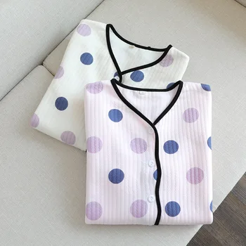 Ženy Polka Dot 2 KS Bavlnené Pyžamá Sady Sexy tvaru Pyžamá Vyhovovali Jeseň Dlhý Rukáv Sleepwear Odev Voľné Domáce Oblečenie