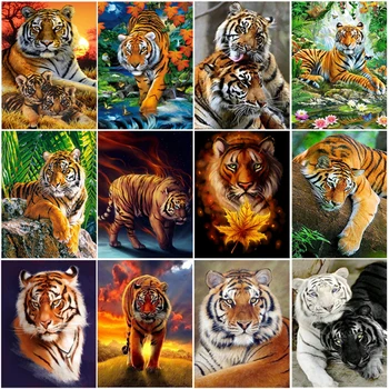 Zvieratá Diamond Výšivky Tiger 5D DIY Diamond Maľovanie na Plné Kolo Vŕtať Zvieratá Mozaiky Drahokamu Obrázky Domova
