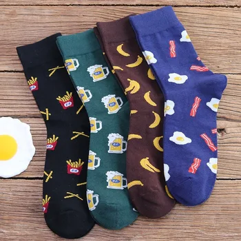 Pár ponožky pánske potravín cartoon vzor štyroch farbách žakárové trubice jednoduché módy wild osobnosti roztomilý zaujímavý trend populárne