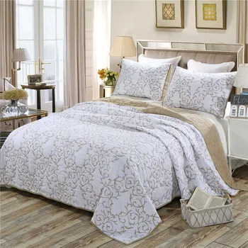 100% Bavlna Reverzibilné Deka Set 3-Dielna Nadrozmerná Queen Size Klasické Vyšívaný Vzor prehoz cez posteľ posteľ pre pokrytie