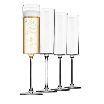 Pohár Šampanského Flauty 4 ks 6-Unca Šampanské Poháre 4Pc Nastaviť, Premium Námestie Okraji Fúkané Sklo, poháre na Víno Prosecco