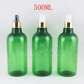 500 ML Zelená Plastové Fľaše So zlatým Sprejom Čerpadla , 500CC Prázdne Kozmetické Kontajner , Toner / Voda Obal Fľaše ( 14 PC/Lot )