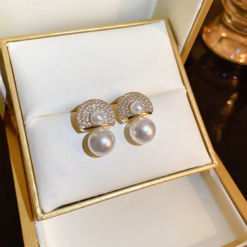 Strieborná Ihla francúzsky Crystal Pearl Polkruhu vejárovité Náušnice Pre Ženy Šperky Boucle oreille Femme Brincos Veľkoobchod