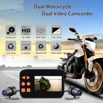 Motocykel DVR Full HD Dash Cam Vodotesný Fotoaparát, Dual Objektívom, Predné, Zadné View Motor Záznamník Motorke dvojitého Kamera Detektora