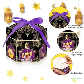 24Pcs Ramadánu Sedlovou Boxov a Baliace Pásky Ramadánu Strany Liečbu Box Cookie Boxy Candy Boxy Eid Festival Dodávky