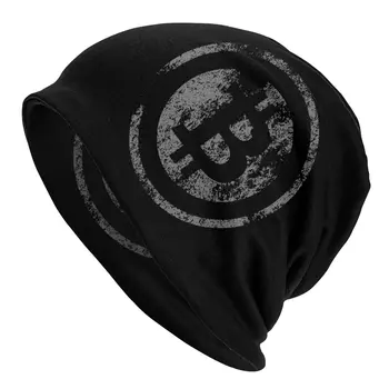 Vintage Bitcoin Logo Kapoty Klobúky Goth Jeseň Zima Ulici Skullies Čiapky Klobúk pre Mužov, Ženy Pletený Hat Teplé s Dvojakým použitím, Unisex Čiapky