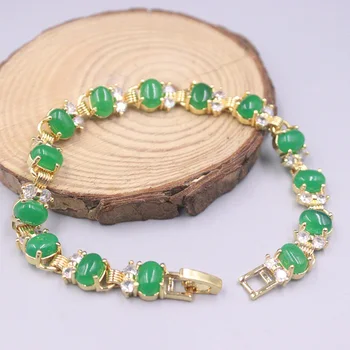 Skutočné Jade Gp Náramok 18K Zlatom Pre Ženy Zirkón Lesklé Kúrenie Jade Žena je Zelený Kameň Zlato-clor Šperky 18.5 cm Dĺžka