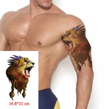 Nepremokavé Dočasné Tetovanie Nálepky revúci lev kráľ veľké zviera pierko tetovanie Body Art Rameno nohu falošné tetovanie Ženy/Muži dievča chlapec
