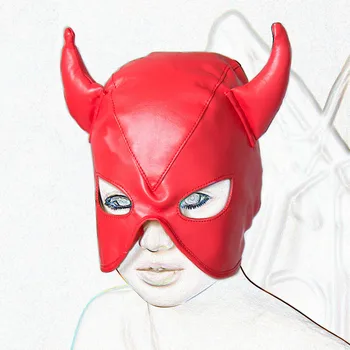 Kožené BDSM Otroctva Masku na Tvár Rohy Pokrývky hlavy Hry pre Dospelých Cosplay Erotické Slave Obmedzenia Fetish Ženy Sexuálne Hračky Pre Páry