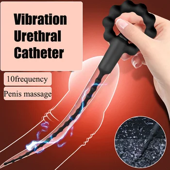 USB Uretrálne Vibrátor 10 Rýchlostiach Vibrovanie Katéter Penis Plug močovej trubice Plug Vloženie močovej trubice Znejúce Dilator Sexuálne Hračky pre Mužov