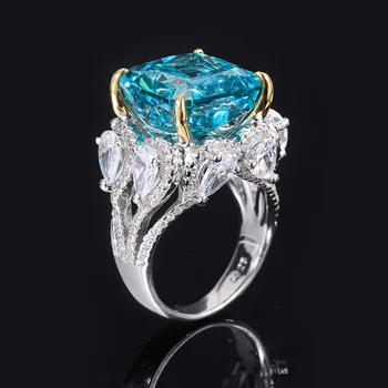 Fancy Svadobné Zásnubné Prstene pre Ženy 925 Sterling Silver Vysoko Uhlíkovej Námestie Diamantový Prsteň Výročie Darček Luxusné Šperky