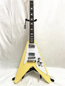 Vysoká kvalita vlastné vydanie klasický Krém žltá lietadla vidlica profilované elektrická gitara môže byť prispôsobený pre dopravu zdarma