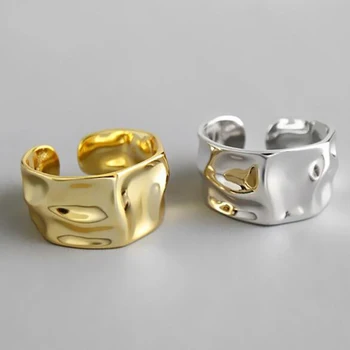 Hot Predaj Nepravidelný Konkávne Široký Povrch Zlato Strieborná Farba Krúžok Otvorené Prst Veľké Antické Prstene Pre Mužov, Ženy Šperky Darček