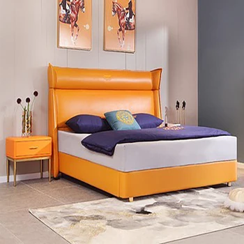 svetlo luxusná kožená posteľ spálňa moderný minimalistický Nordic manželská posteľ malý byt svadobné posteľ z masívu mäkké
