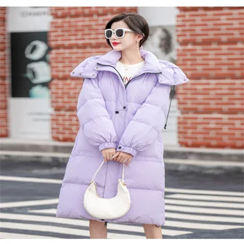 2021 Módne voľné ženy bunda 90% biele kačacie nadol kapucňou fialová, ružová, modrá bežné zimné kabáty super teplé dlho parkas
