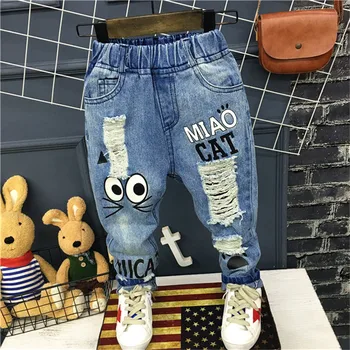 Detské oblečenie 2022 jar muž dieťa osobné veľký otvor cartoon bežné nohavice, džínsy chlapci