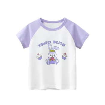 Dieťa Fialová Králik Vytlačené T Shirt Deti Topy Tee Dievčatá, Baby, Bavlnené Oblečenie Karikatúra Roztomilý Tlač Krátke Rukávy Móda pre 2-7Y