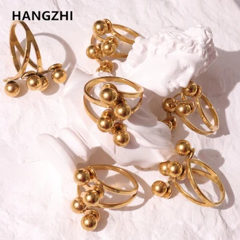 HangZhi Zlatá Farba Nehrdzavejúcej Ocele Kolo Perličiek Geometrické Veľkosť Náhodné Krúžok Elegantné pre Ženy, Svadobné Šperky, Doplnky 2023 Nové