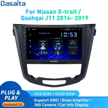 Dasaita Android 10 autorádia GPS na Nissan X-Trail J11 Qashqai Rouge multimediálne 2014 -2019 DSP HD IPS 1280*720 Carplay 4Gb+64Gb
