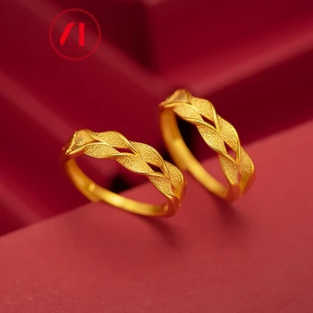 Jednoduché Wheatear Tvar Krúžok Pre Ženy, Svadobné 24K 999 Zlatá Farba Nastaviteľné Osobnosti Listy Krúžok Strany Šperky Darček