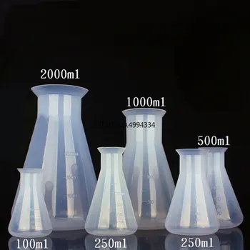 100 ml/250 ml/500/1000/2000ml Plastové erlenmeyer banky kužeľovej banky fľaša na laboratórne testy