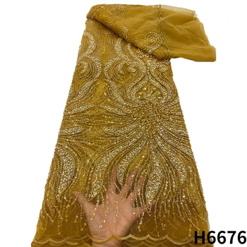 Luxusné Tylu Čipky Ručné Korálky Afriky Čipky Textílie 2022 Vysokej Kvality Nigérijský Vyšívané Oka Textílie, Čipky Na Šaty HX6676