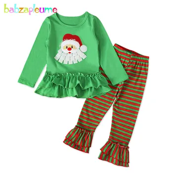 2Piece Deti Vianočné Oblečenie Batoľa Dievča Pád Oblečenie Pre Baby Dlhý Rukáv Bavlna Topy+Stripe Nohavice Deti Oblečenie Set 1953