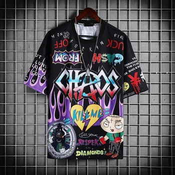 Kreatívne Krátke Rukávy Graffiti Muži T-shirt Lete Hip Hop, Punk Muž Grafické T Košele Pohodlné Módne Alternatívne Oblečenie