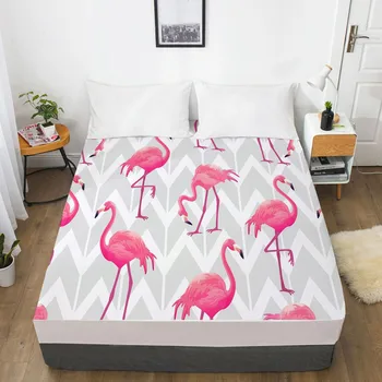 3D Luxusné obliečky Na Elastické Kapely Posteľ,1PCS Vybavené List 160x200/150x200,Bedsheet posteľná bielizeň,Posteľná Bielizeň Cartoon Flamingo Pre Deti
