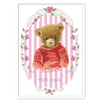 Roztomilý medveď cross stitch súpravy package cartoon 18ct 14ct 11ct tkaniny z hodvábu bavlnené nite na výšivky, výšivky na stenu dekor