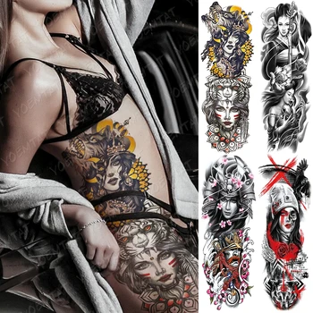 Veľké Arm Tattoo Rukáv Zviera Dievča Nepremokavé Dočasné Tatto Nálepky Vlk Geisha Pás Nohu Body Art Full Falošné Tetovanie Ženy Muži