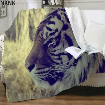 NKNK Brank Tiger plyšové Zviera Tenká Prikrývka Rastlín posteľná bielizeň Hodiť Cool 3D Tlač Sherpa Deka Zvierat Vysokej Kvality Obdĺžnik Teplé