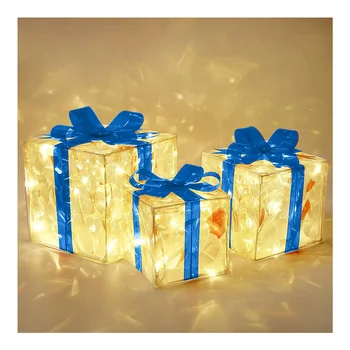 Sada 3 Vianočné Osvetlené Darčekové Krabice Ornament Pre-lit Vianočné Osvetlenie Box na Dvore a Domov Ozdoba Interiéru