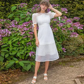 Sevintage Víla Camellia Midi Prom Šaty, Elegantné Krátke Rukávy Večerné Šaty Vysoká Krku Formálnej Strany Šaty