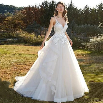 Výstrihu vrstva čipky nášivka tvaru svadobné šaty záväzné korálkové predsiene, ušľachtilý elegantné, sexy party svadobné šaty de Noiva