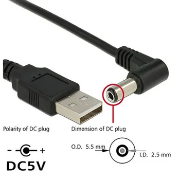 Jimier 80 cm, USB 2.0 Typu Samec v Pravom Uhle 90 Stupňov 5,5 x 2,5 mm DC 5V Napájací kábel Barel Konektor nabíjacieho Kábla