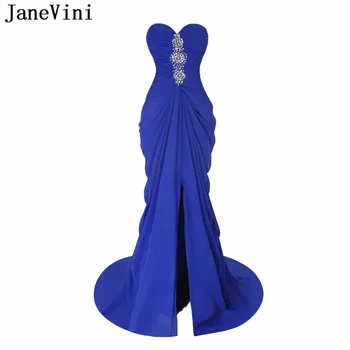 JaneVini Kráľovská Modrá Šaty pre Družičky 2019 Korálkové Šifón Bridesmaid, Šaty Split Dlho Ženy, Svadobné Party Šaty Formálne oblečenie