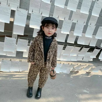 2019 Dieťa, Dievča, Chlapec, Módne Oblečenie Set Sa Velvet Vnútri Vlnené Hrubé Teplé Zimné Vyhovovali Leopard Bunda+Nohavice Deti Deťom Vyhovuje 2-10