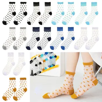 Letné Ženy Čipky Ponožky Crystal Hodváb Polka Dot Členkové Ponožky Sklo Čierne Biele Transparentné Ponožky pre Dámy