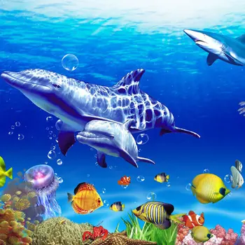 3d Underwater World Dolphin Hotel veľké ryby stropné nástenné TV tapetu pozadia Vlastné veľkosti