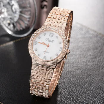 CUSSI 2018 Luxusné Rose Gold Ženy Hodinky náramkové hodinky Quartz Crystal Dámske Náramok Hodiniek reloj mujer Hodiny relogio feminino