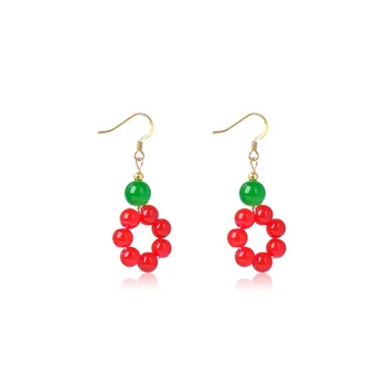 Červená a Zelená Sklenených Perličiek Pozlátené Závesné Kvetinové Šperky Pre Ženy, Dievčatá