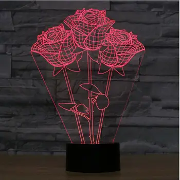 3D Ruže 7 Zmena Farby Pre Milenca Darček Tvorivé Malé Nočné Svietidlo Ako Svadobné zariadené, pri Tvorivých Malé Nočné Svetlo