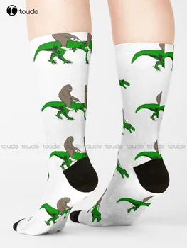 Bigfoot Na Koni T-Rex Trex Dinosaurov Ponožky Mužov Športové Ponožky Zábavné Umenie Harajuku Streetwear Farebné Kreslené Ponožky Vianočný Darček