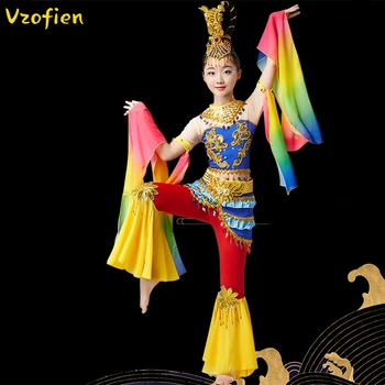 Deti Klasického Tanca Odrazila Pipa Výkon Krojov Elegantné Tradičné Ľudové Hmong Dunhuang Orientálne Oblečenie