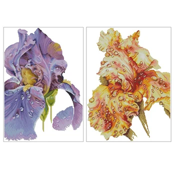 Amishop Gold Collection Počíta Cross Stitch Auta Fialová Dawn Iris Dážď Kiss Žlté Kvety 10991