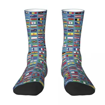 Svetové Vlajky S Názvy Krajín - Modrá Dospelých Ponožky Unisex ponožky,mužov Ponožky ženy Ponožky