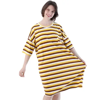 Ženské Nightgowns Lete Plus Tuku Voľné Šaty Krátke Rukávy oblečenie pre voľný čas Pruhované Dámske Sleepwear Nightdress 45 Do 100 Kg Nosenie