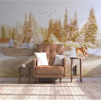 Vlastné 3d tapety malé čerstvé Nordic štýl abstrakt lese elk svahu gauč steny v obývacej izbe kvality materiálu, vodotesný